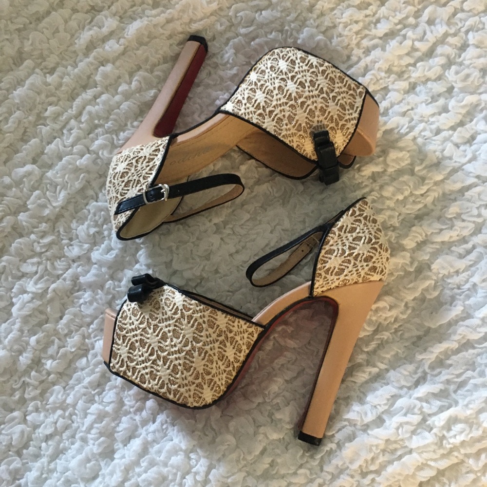 Aodina Gold & Cream Platform Heels